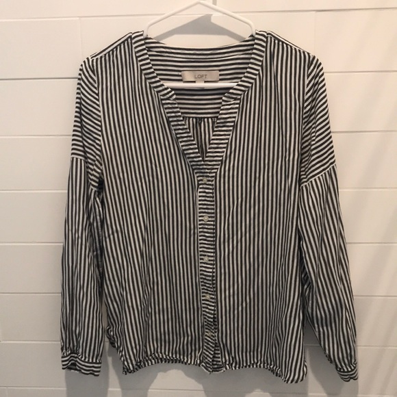LOFT Slate Grey & White Striped long sleeve.SizeM. - Picture 1 of 2